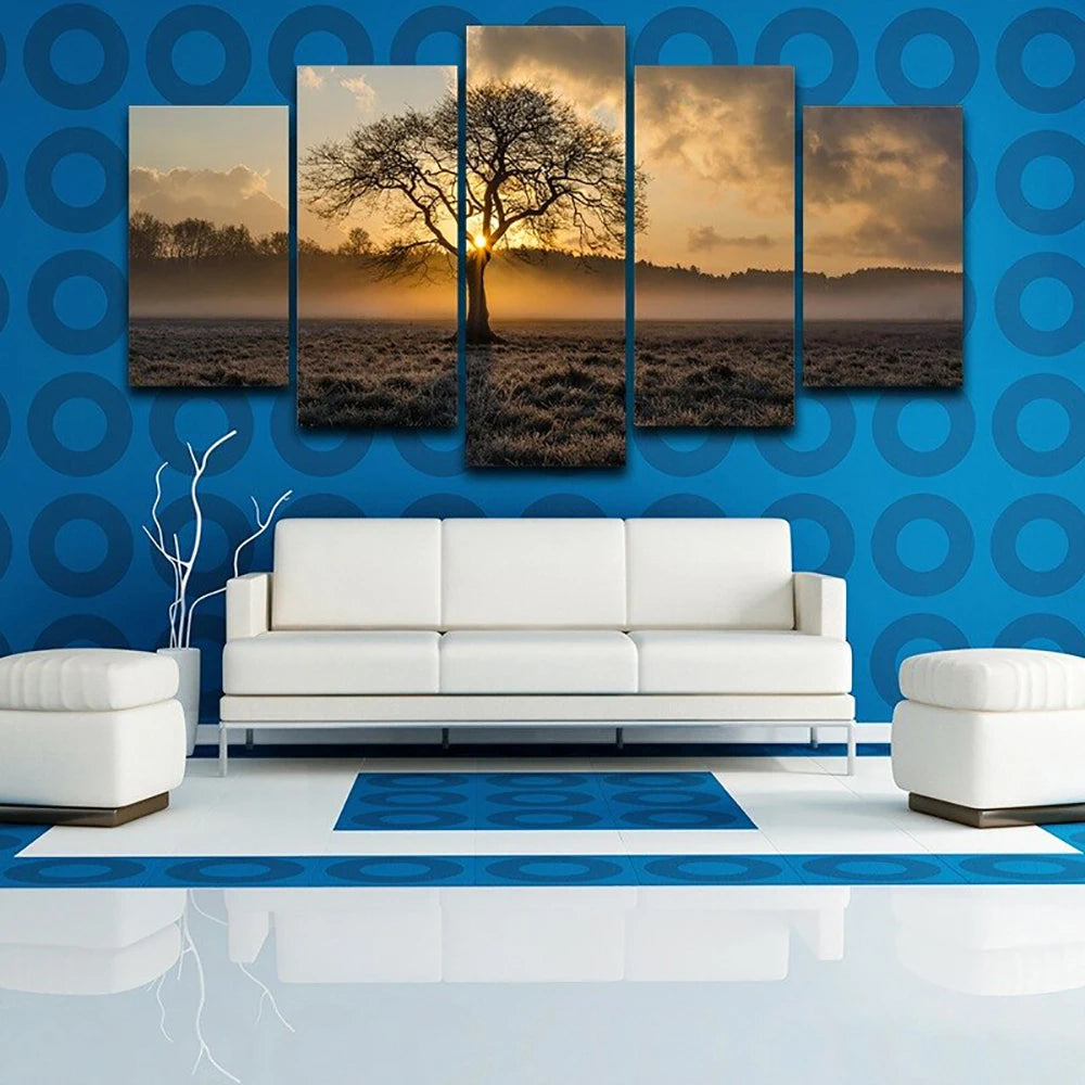 "5-Piece Sunrise Tree Landscape Canvas Wall Art"