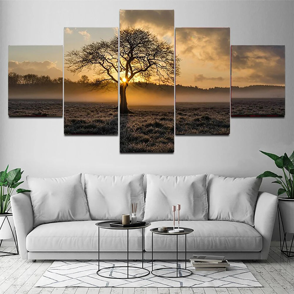 "5-Piece Sunrise Tree Landscape Canvas Wall Art"