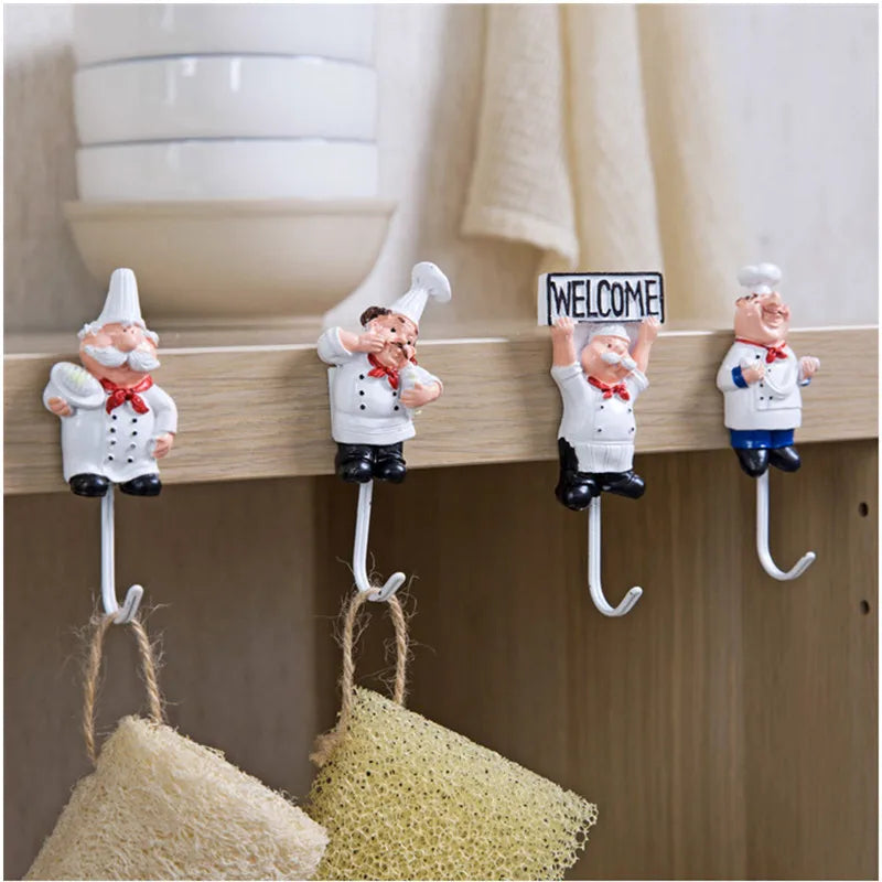 Kitchen Creative Chef Cartoon Storage Rack Hooks Wall Hanger