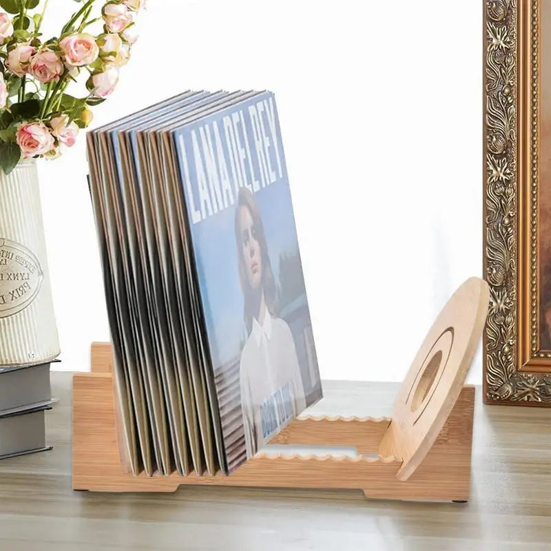 "Wooden Vinyl Record Storage Stand"