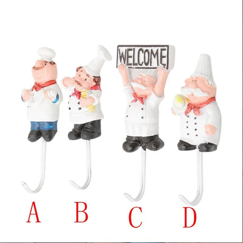 Kitchen Creative Chef Cartoon Storage Rack Hooks Wall Hanger