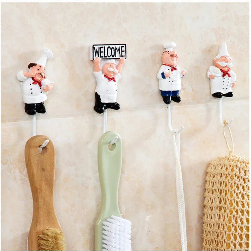 Kitchen Creative Chef Cartoon Storage Rack Hooks Wall Hanger