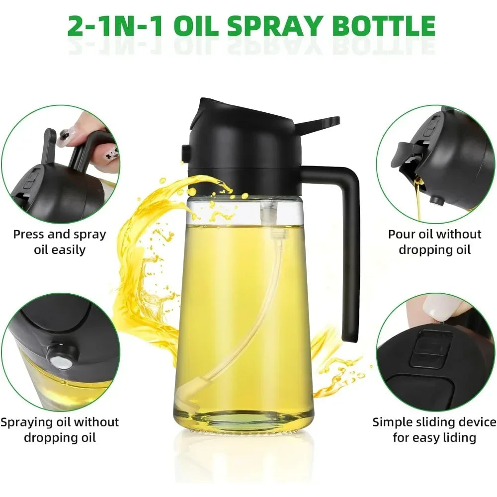 2in1 Oil Sprayer Glass Bottle for Cooking