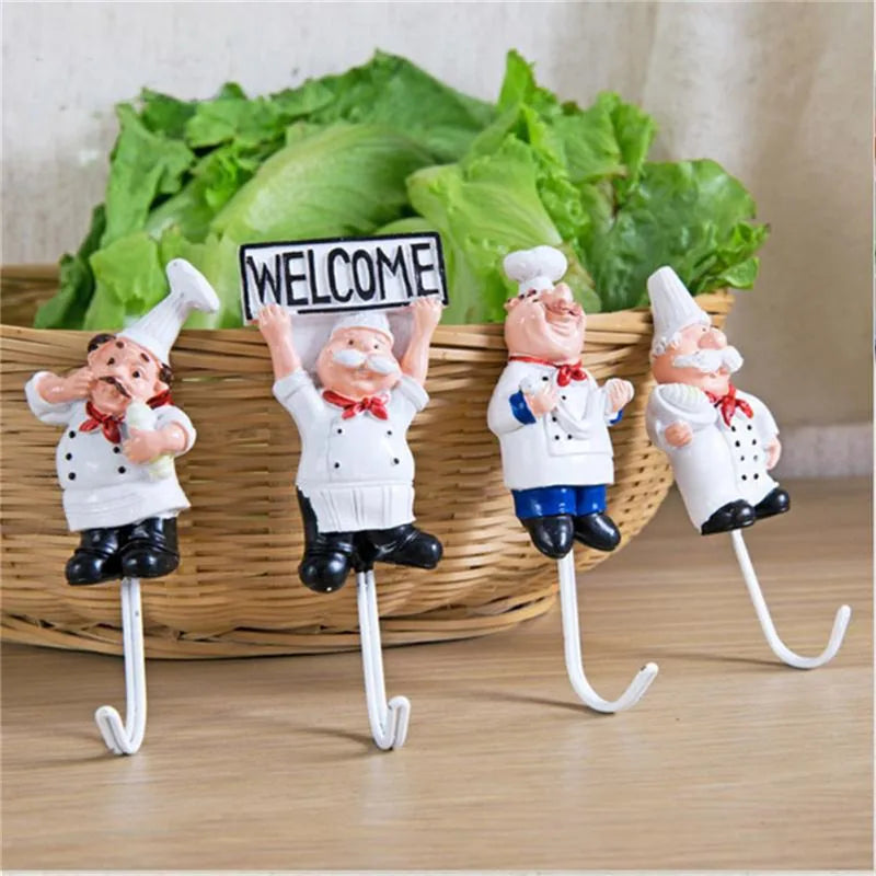 Kitchen Creative Chef Cartoon Storage Rack Hooks Wall Hanger